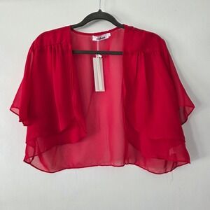 NWT Aibrou Bolero Shrug Red Chiffon Flutter Sleeve Ruffle Cardigan Womens XL